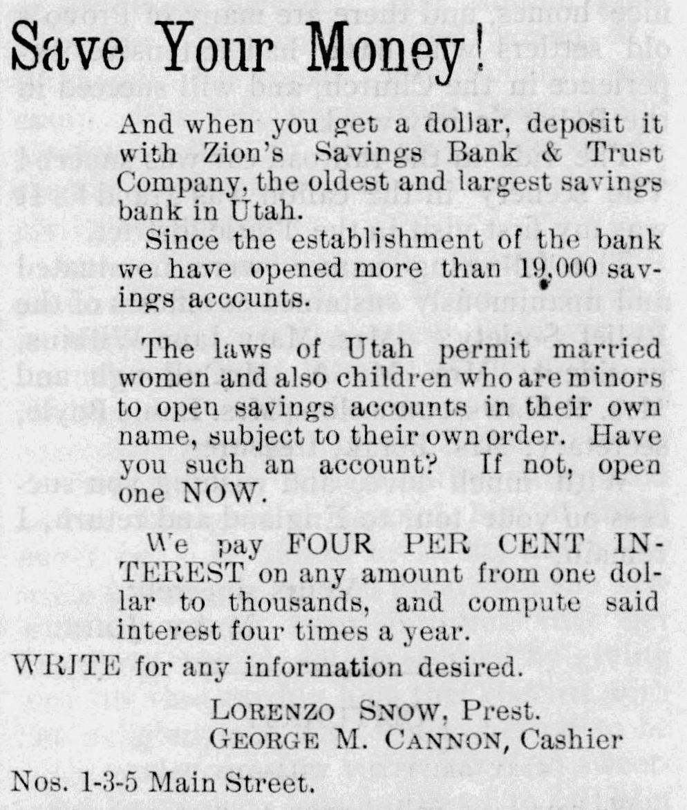 An advertisement by from the 1899-07-01 issue of the Woman's Exponent